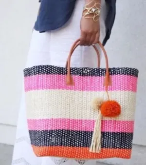 NWT! ANTHROPOLOGIE Pomaria Tassel Tote Straw Colorful Beach Pool Resort Vacation thumbnail 1