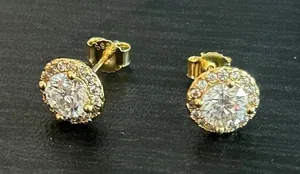 Womens Moissanite Gold Halo Stud Earrings 6mm GRA VVS1 thumbnail 1