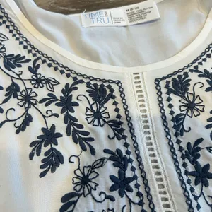 White Ruffle Scrunch Side Tie Tank Blouse Top Embroidered thumbnail 3