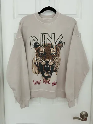 Anine Bing Tiger Sweatshirt In Stone, Size Small thumbnail 4