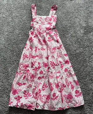 Zara White Midi Dress with Pink Floral Print thumbnail 1