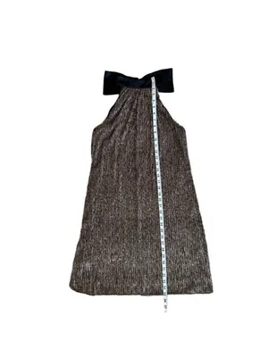 Laundry by Shelli Segal Metalli Gold Shimmer & Black Satin Bow Halter Mini DSz 6 thumbnail 14