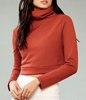 Alo Yoga Soleil Cropped Turtleneck Long Sleeve Top in a burnt orange sz S thumbnail 1