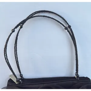 Vintage Handbag Black Rayon with Beaded Handle and Rose Detail thumbnail 4