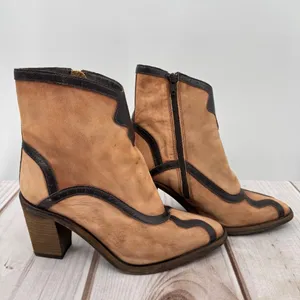 Free People Winding Road Ankle Boots Brown & Black Leather Western Anthropologie thumbnail 4