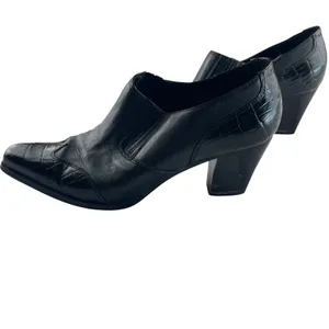 Coldwater Creek Black Leather Croc Embossed Pointed Toe Cone Heel Booties‎ 9.5M thumbnail 3