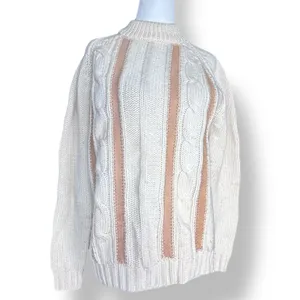 Vintage Tanni 100 Wool Cable Knit Sweater Leather Trim Made in Hong Kong‎ Medium thumbnail 3