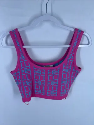 IMMODEL Pink Blue Geometric Knit Y2K Crop Tank Top Size L thumbnail 2