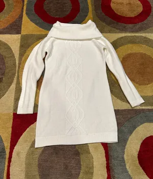 Pink Rose White Cable Knit Sweater Dress Cowl Neck y2k Style Junior’s Medium thumbnail 2