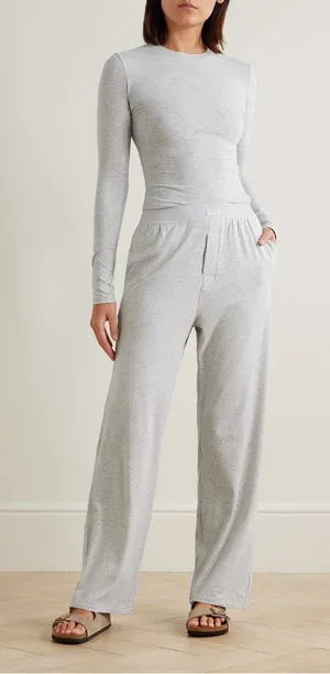 Skims Boyfriend Stretch-Modal & Cotton-Blend Jersey Track Pants Light Heather thumbnail 1