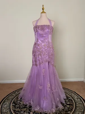 Jovani Lavender Beaded Lace Mermaid Prom Dress | Size: 10 thumbnail 3