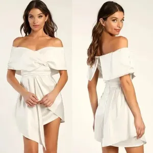 Lulus Always Celebrating Ivory Satin Off-The-Shoulder Mini Dress Size‎ M thumbnail 11