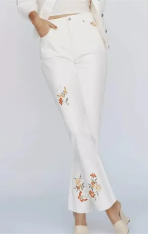 Reformation Jeans Pants Women 26 White Floral Embroidered Straight Leg New Denim thumbnail 1