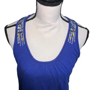 INC International Concepts Vibrant Blue Tank Top Bra Lined Sequins Gems thumbnail 2