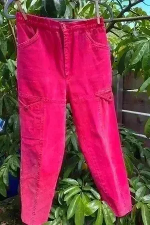 Vintage Retro Red Faded Denim Heart Dors Ankle Jeans 80s 90s‎ Western Pants thumbnail 1