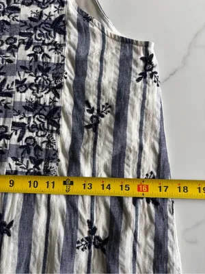 Miami Embroidered Stripe Halter Dress XS Blue White Boho Coastal Chic Mini thumbnail 10