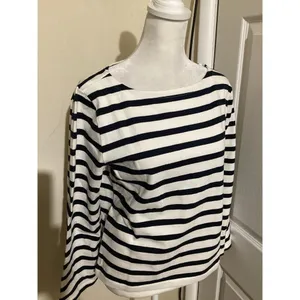 J. Crew Classic Mariner Cloth Boatneck T-Shirt in Stripe Beige Navy Blue S thumbnail 2