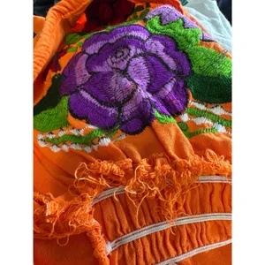 Solei Mexican Artisan Mariposa 100% Cotton Embroidered Floral Crop Ruffle Top L thumbnail 6