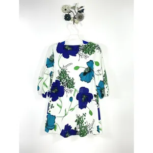Anthropologie Deletta Haru Size Medium Floral Tunic Top Blue Green Puff Sleeve thumbnail 8