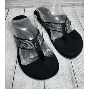 Reef Sandals Women's Size 9 Black White Spring Woven Flip Flops Thong thumbnail 2