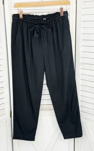 Gap Woven Slouchy‎ Pull On Crop Pants Black XS Ruffle Drawstring Waist High Rise thumbnail 1
