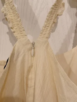 Madewell Ruffle Strap Empire Dress Ivory Cream Beige Sz 12 Cotton Blend Pockets thumbnail 5