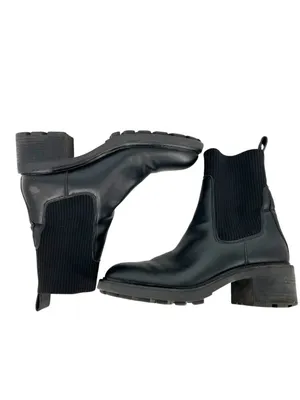 Steve Madden Kiley Black Leather Knit Block Heel Ankle Boots Size 9 thumbnail 4