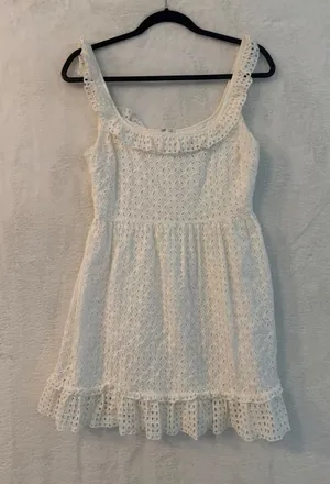 Lulus White Eyelet Cotton Ruffle Mini Dress Sleeveless Fit & Flare‎ Medium thumbnail 1