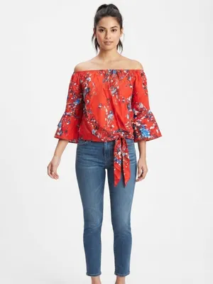 Red Floral Peasant Blouse Size none thumbnail 2