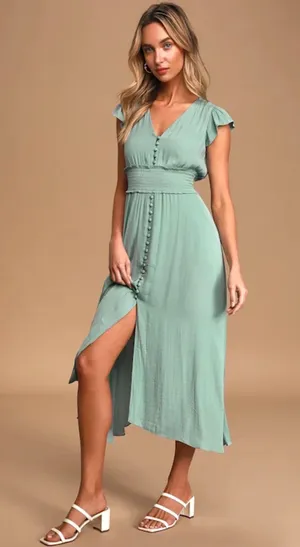 Ever New Melbourne Lulus Green Button Up Midi Dress thumbnail 1