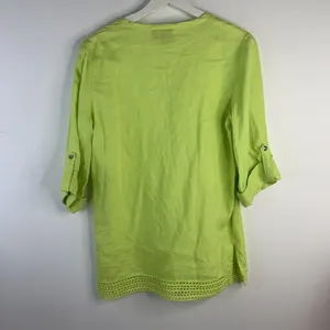 Rafaella Size S Linen Tunic Top Shirt Roll Tab Sleeve Neon Green Button Front thumbnail 10