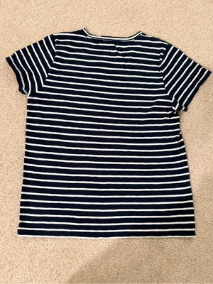 J.Crew Fishy Collector Tee XL Navy‎ Stripe Fish Print Cotton Coastal Top thumbnail 4