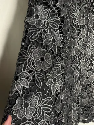Eliza J Petite Black and Silver Square Neck Lace Fit and Flare Dress Size 10 P thumbnail 10