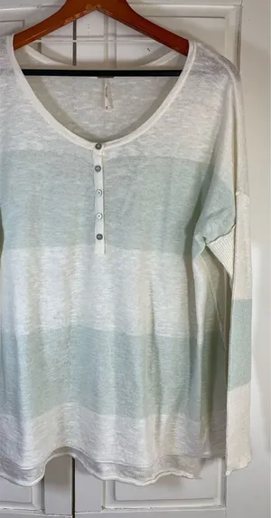 Free People Beach Boho Colorblock‎ Linen Blend Sweater Women XS Oversized Resort thumbnail 1