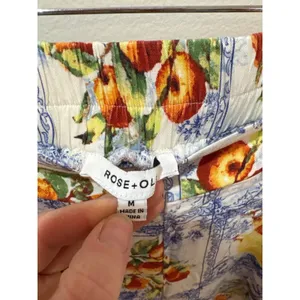 Rose + Olive Fruit Tile Print Wide Leg Pants Blue‎ White Mediterranean Size M thumbnail 2