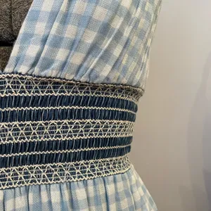 💥ALLEN SCHWARTZ Delilah Blue Gingham Smocked Waist Knee Length Dress XS💛 thumbnail 6