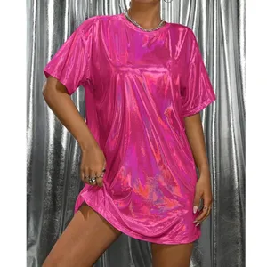 NWT Floerns Metallic Holographic Short Sleeve Disco T-Shirt‎ Dress XS thumbnail 3