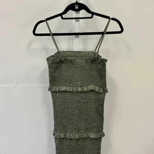 MABLE Smocked Tiered Ruffle Midi Dress Olive Green MD2291I‎ Small Summer Party thumbnail 5