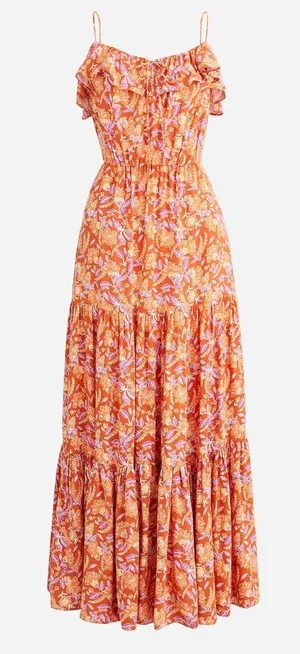 J.Crew Tiered maxi dress in painted block print Large‎ milkmaid Resort Vacation thumbnail 1