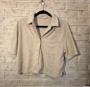 Storia Terry Cloth Button Down Short Sleeve Shirt thumbnail 1