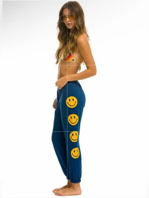 Aviator Nation Women’s Smiley 2 Sweatpants Jogger Royal Navy Blue Small thumbnail 2