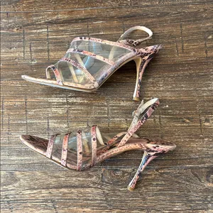 Louise et Cie Nabila Sandals Women 9.5 Pink Snakeskin Clear PVC Strappy thumbnail 4