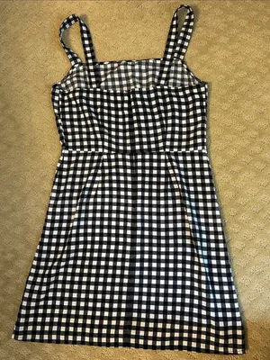 bp Black and White Gingham Square-Neck Mini Dress, Small thumbnail 9