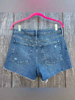 Free Assembly High-Rise Frayed Denim Jean Shorts - Blue Size 8 thumbnail 3