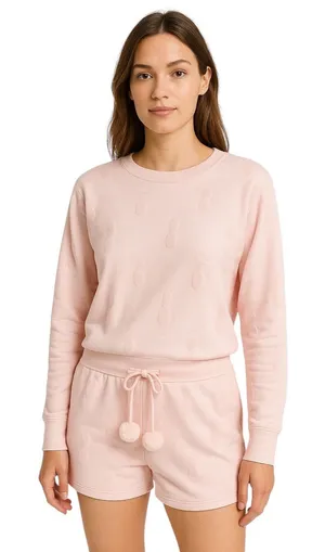 NEW Ann Summers Pink Pom Pom Bunny Velour Velvet Sweatshirt Shorts Lounge Set S thumbnail 1