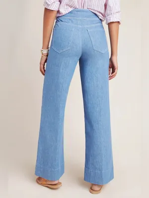 Pilcro Women High-Rise Wide-Leg Trouser Jeans 24P Boho Blue Cotton Linen Coastal thumbnail 2