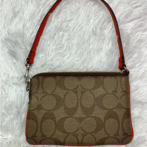 COACH Brown and Orange Coated Canvas Wristlet thumbnail 2