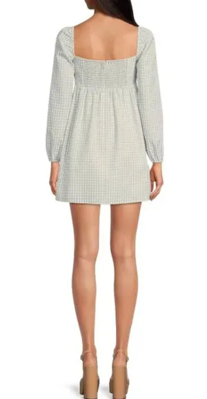 Gianni Bini NWT Kennedy Green Gingham Long Sleeve Sweetheart Neck Babydoll Dress thumbnail 2