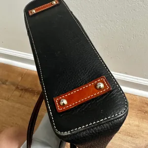 Dooney & Bourke Black Pebbled Leather Tote Bag Cognac Trim Shoulder Bag thumbnail 8