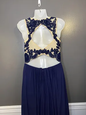 Sherri Hill Dress Womens 8 Blue Lace Illusion Bodice Open Back Maxi Formal Prom thumbnail 12